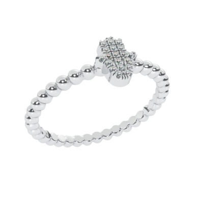 14 KARAT WHITE GOLD ROUND SHANK WITH HAMSA RING WITH DIAMOND 0.04CTW