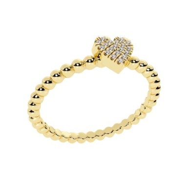 14 KARAT YELLOW GOLD ROUND SHANK WITH HEART RING WITH DIAMOND 0.05CTW