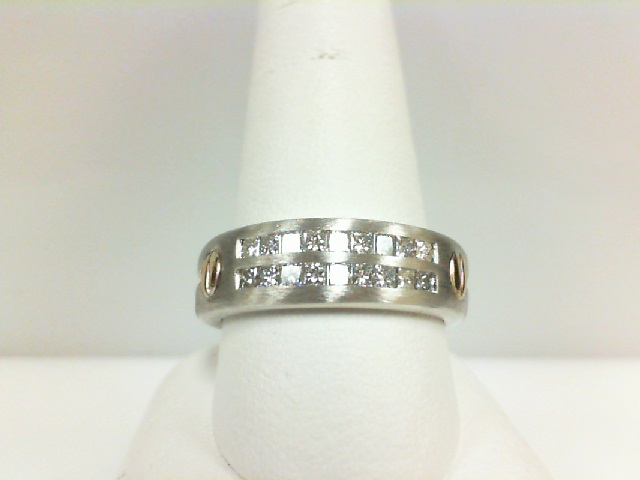 14 Karat White Gold With Yellow Gold Accent Ring With 18 Princess-Cut Diamonds At 0.85Tw   Size: 11