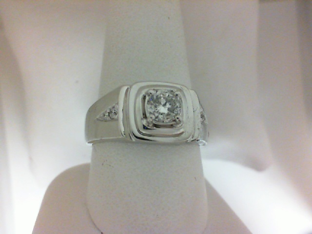 14 Karat White Gold Fashion Ring With One 0.58Ct Round I Si3 Diamond And 4=0.08Tw Round Diamonds