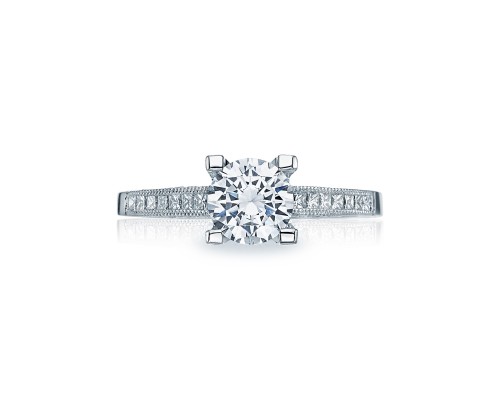 Tacori: 18 Karat White Gold Simply Tacori Milgrain Semi-Mount Ring With .32Ctw Round Diamonds 
*Setting only, center stone not included
For 6.5mm Center