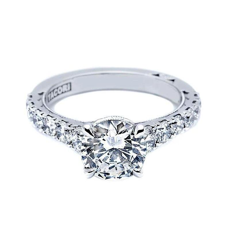 Tacori: 18 Karat White Gold Sculpted Crescent Semi-Mount Ring With .73Ctw Round Diamonds 
For 6mm Center