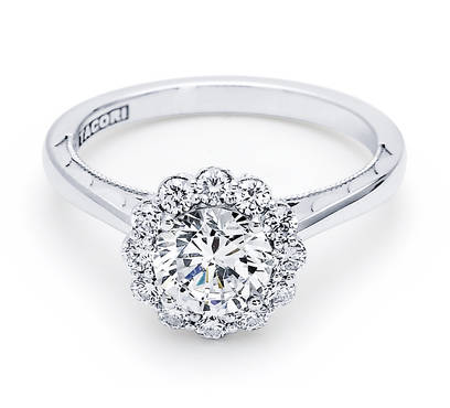 Tacori: Platinum Full Bloom Semi-Mount Ring With  .69Ctw Round Diamonds
For 7.5mm
