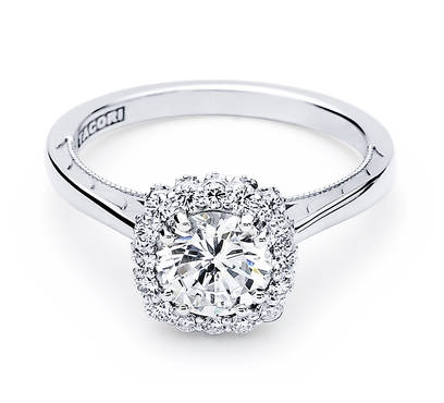 Tacori: Platinum Full Bloom Semi-Mount Ring  With .31Ctw Round Diamonds Engraved 
For 6.5mm Center