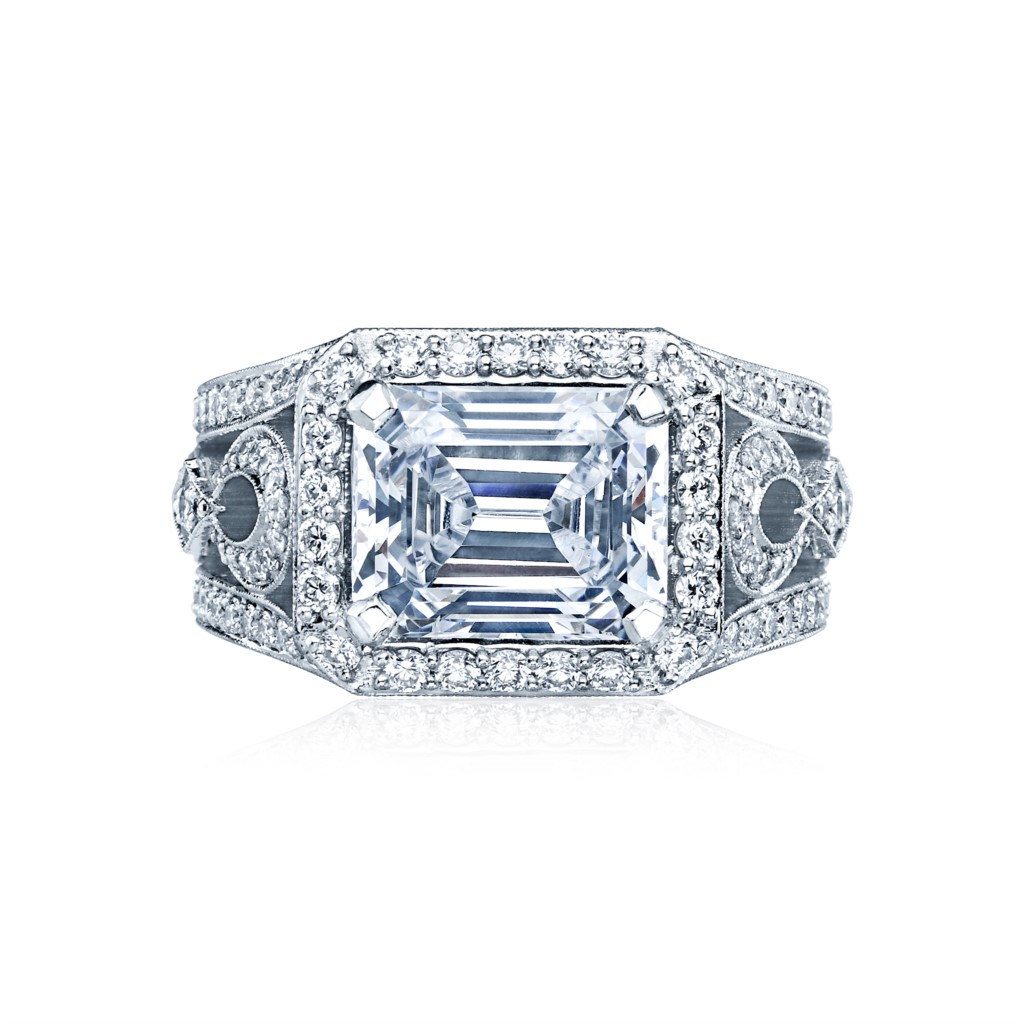 Tacori  Platinum Milgrain Edge Royal T Semi-Mount Ring  With 1.31Tw Round Diamonds
*Setting only, center stone not included