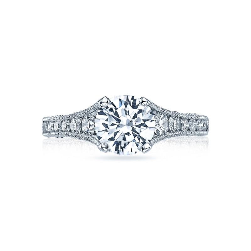 Tacori: Platinum Reverse Crescent Semi-Mount Ring With .62Tw Round Diamonds
For 8mm Center