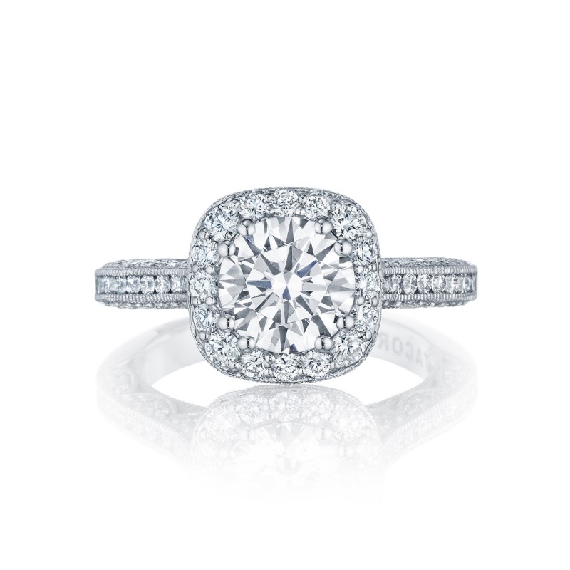 Tacori 18 Karat White Gold Classic Crescent Semi-Mount Ring With .94Tw Round Diamonds
*Setting only, center stone not included