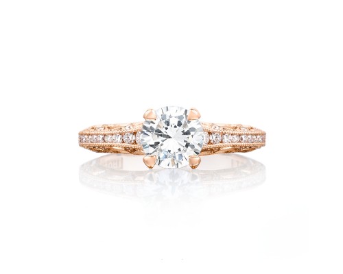 Tacori: 18 Karat Rose Reverse Crescent Semi-Mount Ring With .25Tw Round Diamonds
For 6.5mm Center
