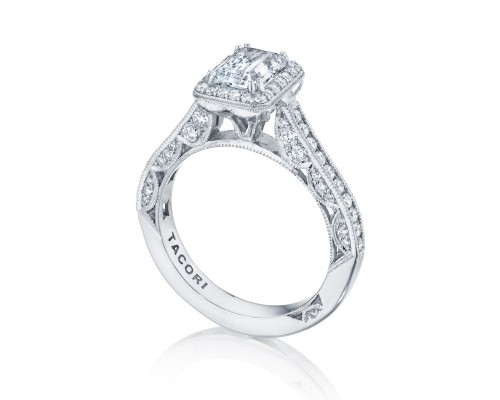 Tacori: 18 Karat White Gold Classic Crescent Semi-Mount Ring With .69Tw Round Diamonds
For 7x5mm Center