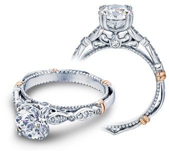 Verragio: 14 Karat White/Rose Gold Parisian Semi-Mount Ring With .15Tw Round Diamonds
