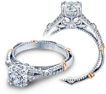 Verragio: 14 Karat Two-Tone Gold Parisian Semi-Mount Ring With .20Tw Round Diamonds
For 6.5mm Center