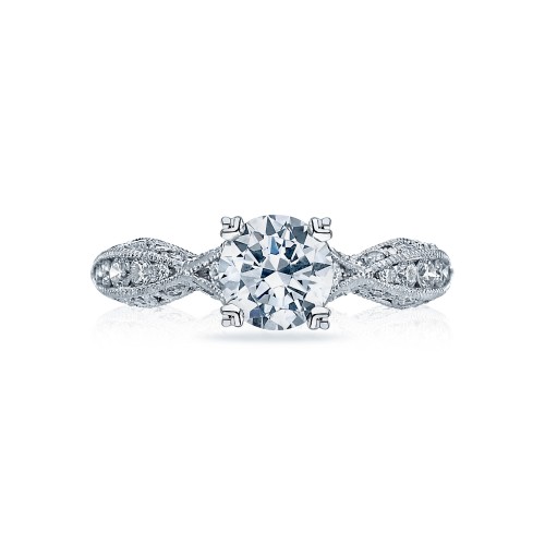 Tacori 18 Karat White Gold  Classic Crescent Milgrain Semi-Mount Ring With 0.41Tw Round Diamonds
*Setting only, center stone not included