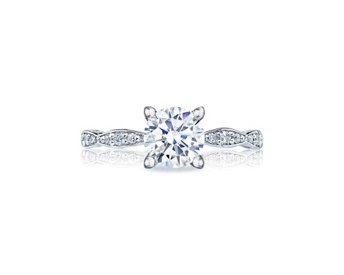 Tacori: 18 Karat White Gold Sculpted Crescent Semi-Mount Ring With .15Tw Round Diamonds
For 6.5mm Center