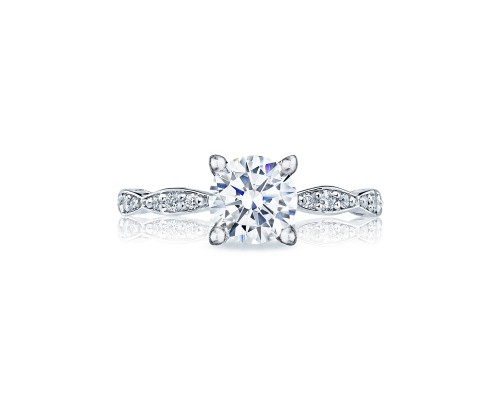 Tacori: 18 Karat White Gold Sculpted Crescent Semi-Mount Ring With .15Tw Round Diamonds
For 6.5mm Center