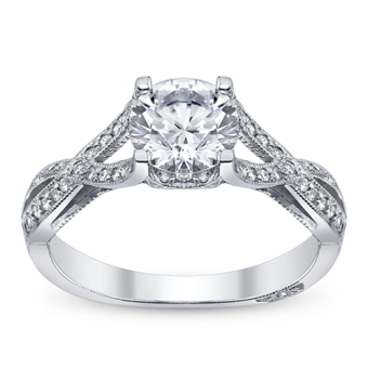 Tacori 18 Karat White Gold Ribbon Semi-Mount Ring With .21Tw Round Diamonds
*Setting only, center stone not included