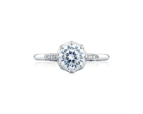 Tacori: Platinum Simply Tacori Semi-Mount Ring With .11Tw Round Diamonds
For 7.5mm Center