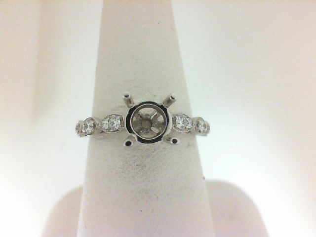14 Karat White  Gold Semi-Mount Ring  With 12=0.23Tw Round Diamonds