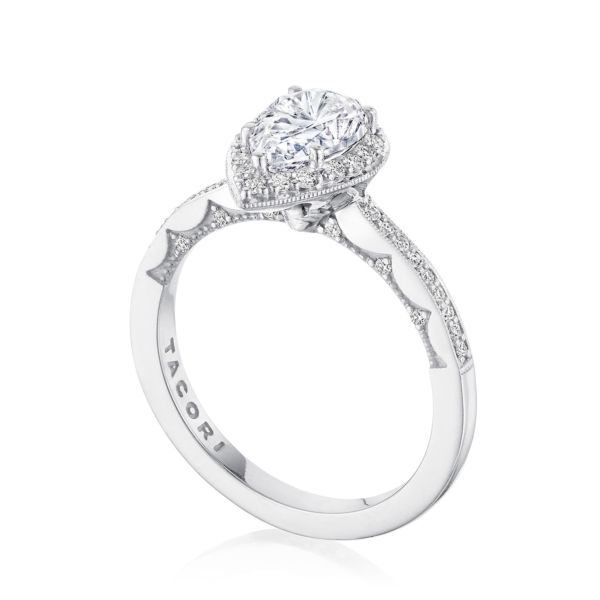 Tacori: 14 Karat White Gold Semi-Mount  Coastal Crescent Ring With .25Tw Round Diamonds
For 9x6mm Center