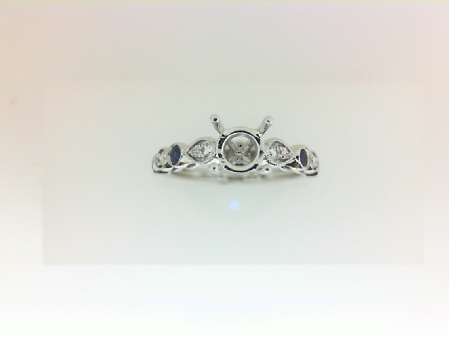 White 14 Karat Milgrain Semi Mount Ring With .14Tw Round Diamonds And .20Tw Round Sapphires
