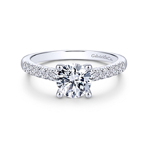 Gabriel & Co:14 Karat White Gold Semi-Mount Ring With 42 Round G/H SI1-2 Diamonds At 0.42 Total Diamond Weight   
*Setting only, center stone not included