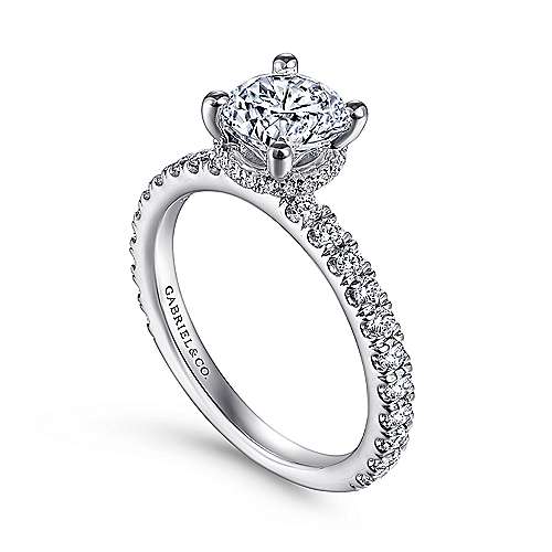 Gabriel & Co:14 Karat White Gold Semi-Mount Ring With 42 Round G/H SI1-2 Diamonds At 0.56 Total Diamond Weight  
*Setting only, center stone not included