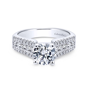 Maak een naam ballet Fantasierijk Gabriel & Co:14 Karat White Gold Wide Band Semi-Mount Ring With 42 Round  G/H SI1-2 Diamonds At 0.50 Total Diamond Weight *Setting only, center stone  not included - 002-140-04016