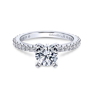 Gabriel & Co:14 Karat White Gold Semi-Mount Ring With 28  Round G/H SI1-2 Diamonds At 0.37 Total Diamond Weight 
*Setting only, center stone not included