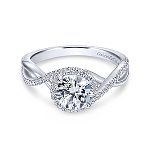 Gabriel & Co 14 Karat White Gold Diamond Twist Semi-Mount Engagement Ring 0.22 Ct
Setting Only, Center Stone Not Included