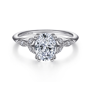 Gabriel & Co 14 Karat White Gold Diamond Semi Mount Miligrain Engagement Ring 0.07 Ct