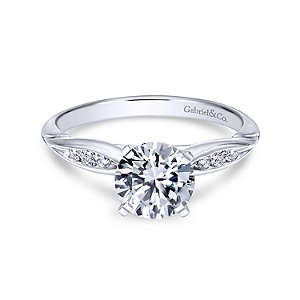 Gabriel & Co:14 Karat White Gold Semi-Mount Ring With 6 Round G/H SI1-2 Diamonds At 0.09 Total Diamond Weight   
*Setting only, center stone not included