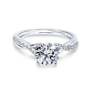 Gabriel & Co:14 Karat White Gold Criss Cross Semi-Mount Engagement Ring  0.15 ct
*Setting only, center stone not included