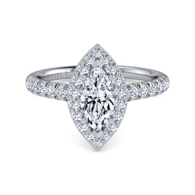 Gabriel & Co 14 Karat White Gold Marquise Shape Halo Diamond-Semi Mount Engagement Ring 0.58 Ct
*Setting only, center stone not included
