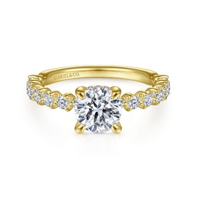 Gabriel & Co:14 Karat Yellow Gold Semi-Mount Ring With 26 Round G/H SI1-2 Diamonds At 0.56 Total Diamond Weight 
*Setting only, center stone not included