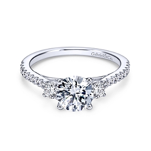 Gabriel & Co 14 Karat White Gold Three Stone Diamond Semi-Mount Engagement Ring 0.44 Ct
*Setting only, center stone not included