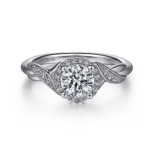 Gabriel & Co 14 Karat White Gold 0.14 Ct Diamond Halo Semi-Mount Engagement Ring