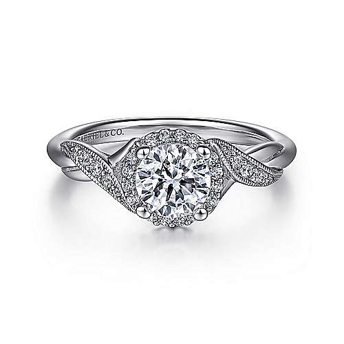 Gabriel & Co 14 Karat White Gold 0.14 Ct Diamond Halo Semi-Mount Engagement Ring