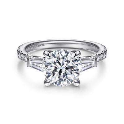 Gabriel & Co 14 Karat White Gold Baguette And Round Brilliant Cut Diamond Semi-Mount 0.44 Ct
*Setting only, center stone not included