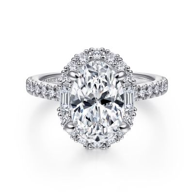 Gabriel & Co 14 Karat White Gold Ova Halo Baguette And Round Brilliant Cut Diamond Semi-Mount 0.81 Ct
*Setting only, center stone not included