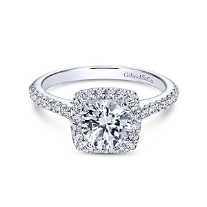 Gabriel & Co14 Karat White Gold Diamond Halo Semi-Mount Engagement Ring 0.39 Ct
Setting only, center stone not included