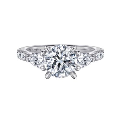 Gabriel & Co 14 Karat White Gold Pear Shape And Round Brilliant Cut Diamond Semi-Mount 0.73 Ct
*Setting only, center stone not included