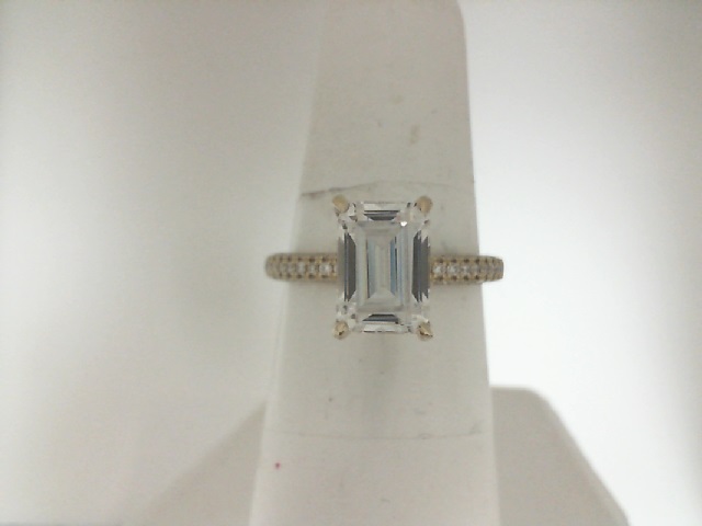 Gabriel & Co 14 Karat Yellow Gold Emerald Cut Halo Pave Diamond Semi-Mount 0.72 Ct*Setting only, center stone not included