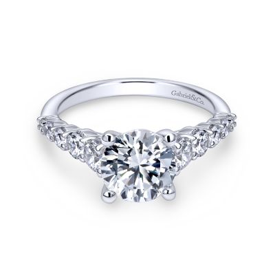 Gabriel & Co:14 Karat White Gold Round Diamond Semi-Mount Ring With 10 Round G/H-SI1-2 Diamonds At 0.76 Total Diamond Weight 
*Setting only, center stone not included