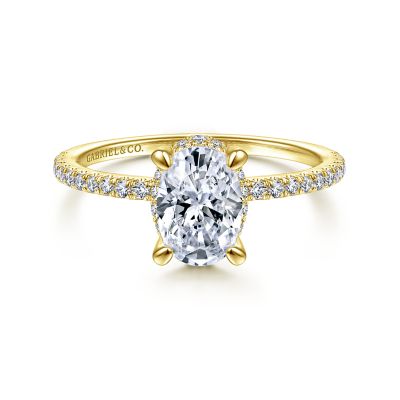 Gabriel & Co:14 Karat Yellow Gold Hidden Halo Oval Diamond Engagement Ring With 38 Round  G/H SI1-2 Diamonds At 0.27 Total Diamond Weight 
*Setting only, center stone not included