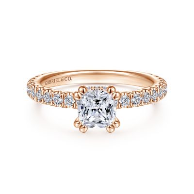 Gabriel & Co:14 Karat Rose Gold Hidden Halo Semi-Mount Ring With 38 Round G/H SI1-2 Diamonds At 0.52 Total Diamond Weight
*Setting only, center stone not included
