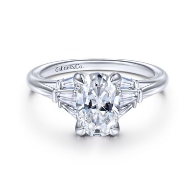 Gabriel & Co: 14 Karat White Gold Semi-Mount Ring With 6 Baguette Diamonds At 0.48 Total Diamond Weight
*Setting only, center stone not included