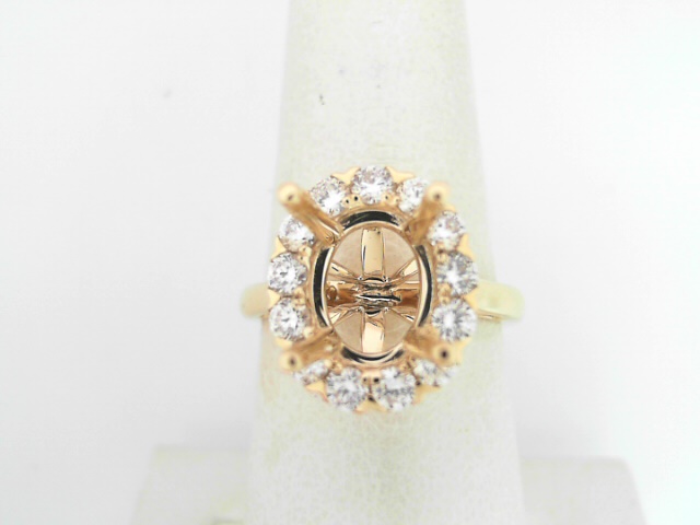 14 Karat Yellow Gold Halo For Oval Semi-Mount Ring With 13 Round Brilliant Diamonds 0.73Ctw