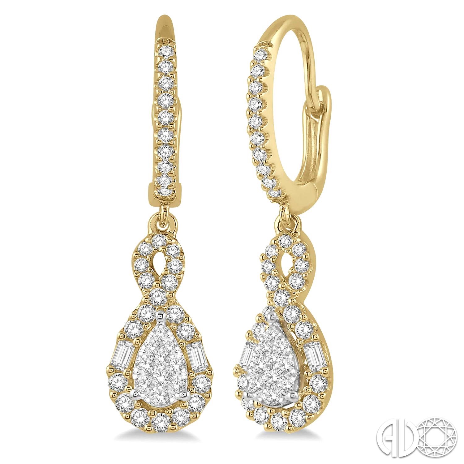 14 Karat Yellow/White Gold Lovebright Earrings With 82 Round/Baguette .67Ctw  Hi Si3-I1 Diamonds