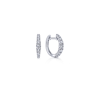 Gabriel & Co:14 Karat White Gold 13mm Hoop Earrings With 18 Round Si1-2 Diamonds At 0.49Total Diamond Weight