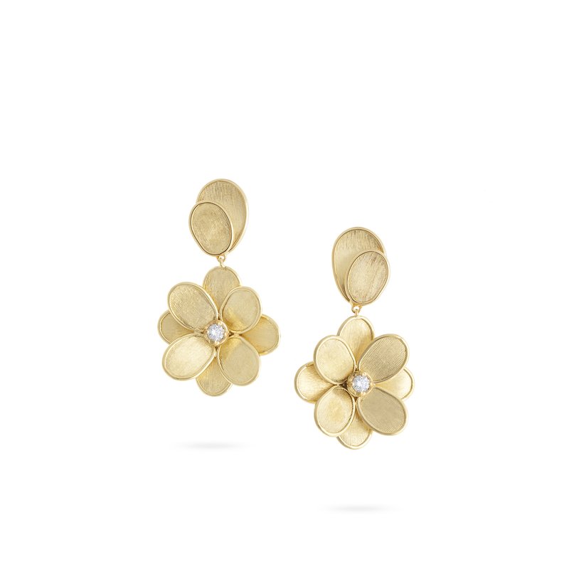 Marco Bicego: 18 Karat Yellow Gold Petali Dangle Earrings With 2=0.16Tw Round Diamonds