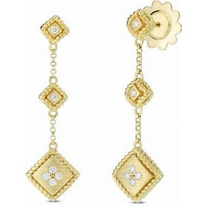 Roberto Coin 18 Karat Yellow Gold Satin Palazzo Ducale Dangle Earrings With 12 Round G Si1 Diamonds At 0.10Tw